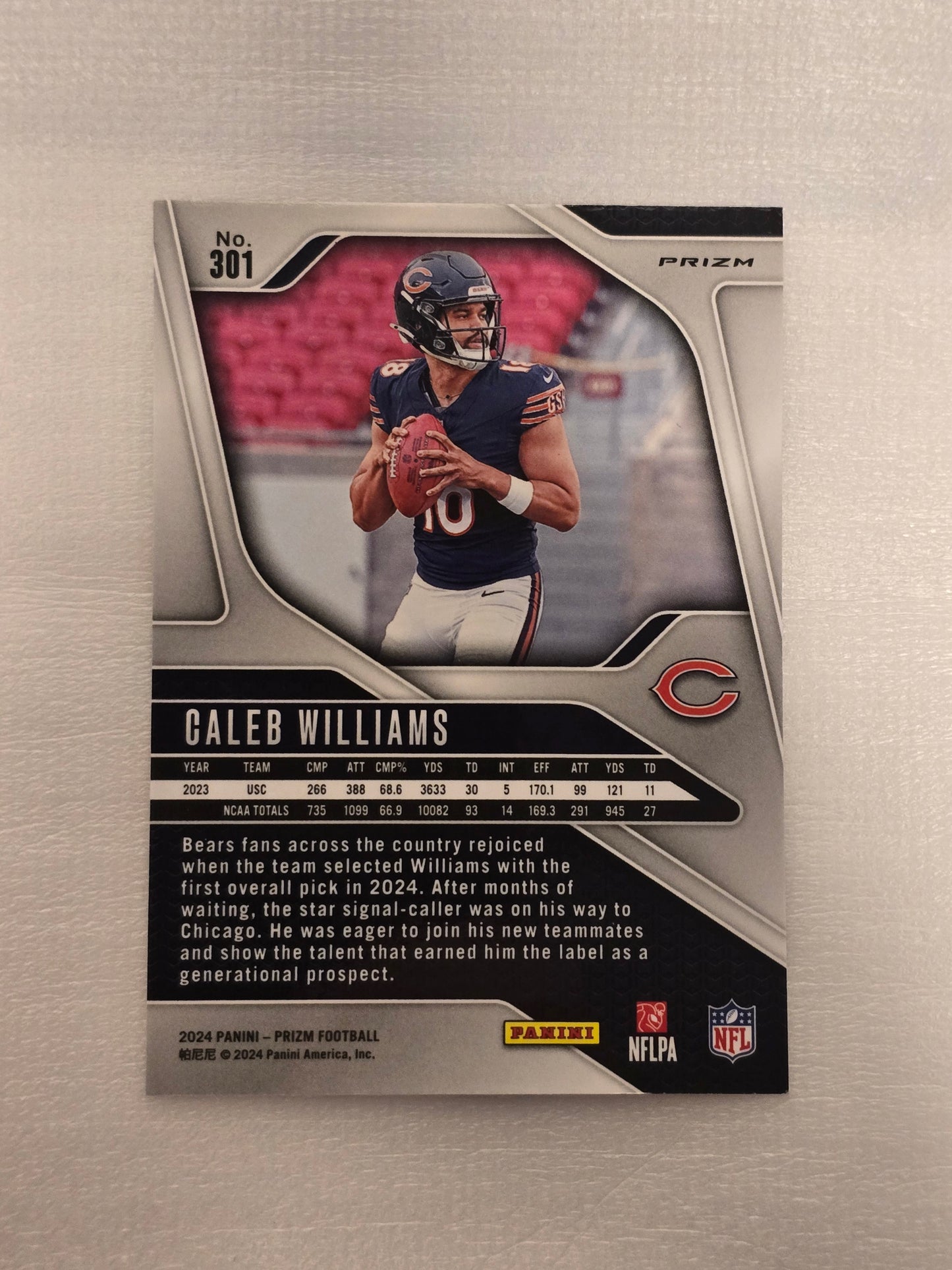 2024 Panini Prizm Caleb Williams Red White & Blue Prizm Rookie RC #301 | Chicago Bears