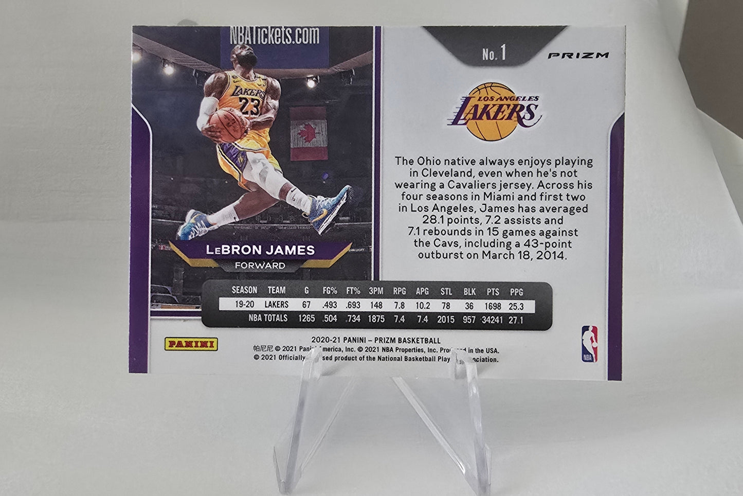 2020-21 Panini Prizm LeBron James #1 Kobe Tribute Dunk