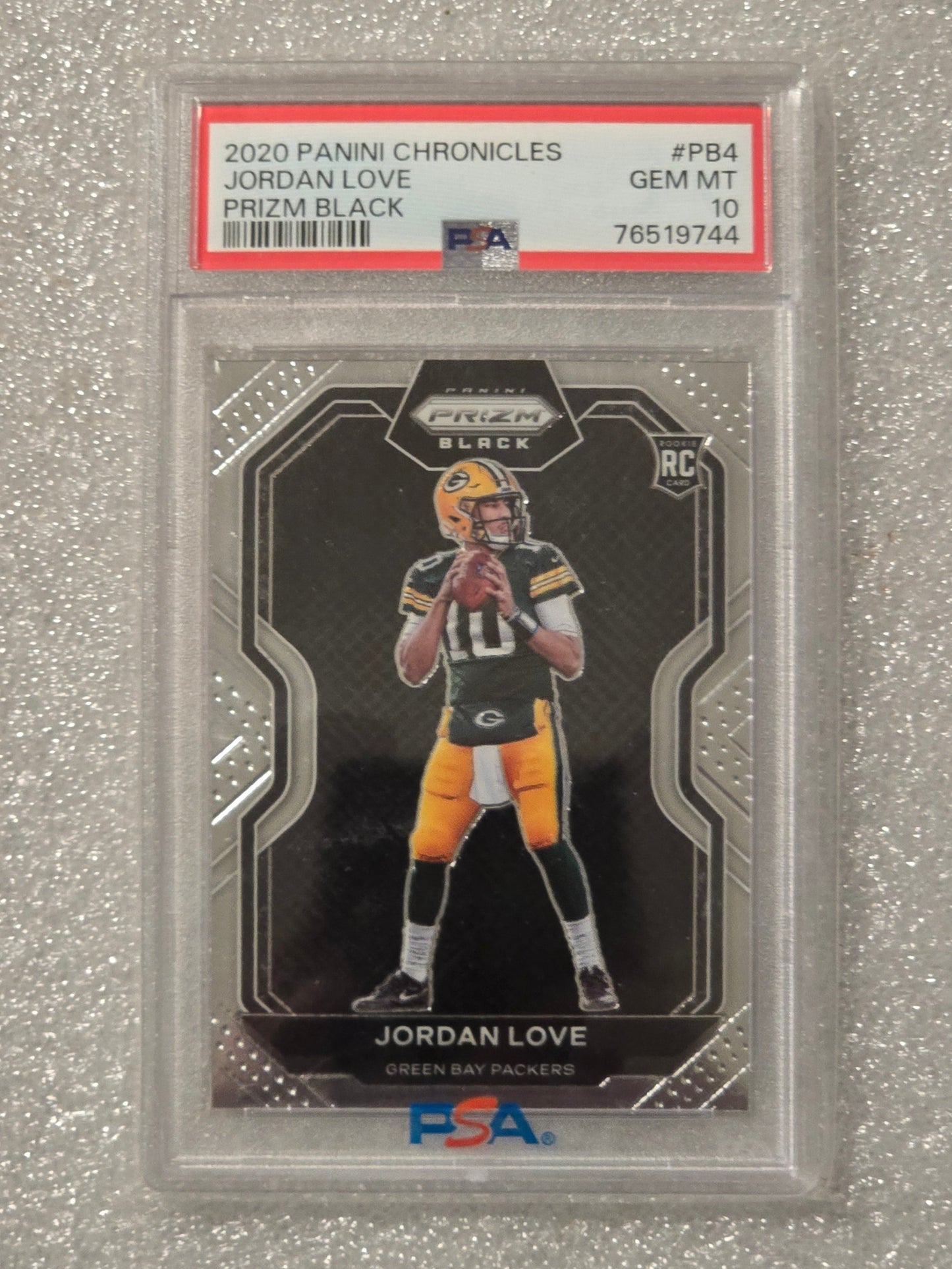 2020 Panini Chronicles Jordan Love Prizm Black RC #PB4 – PSA 10 Gem Mint Rookie Card