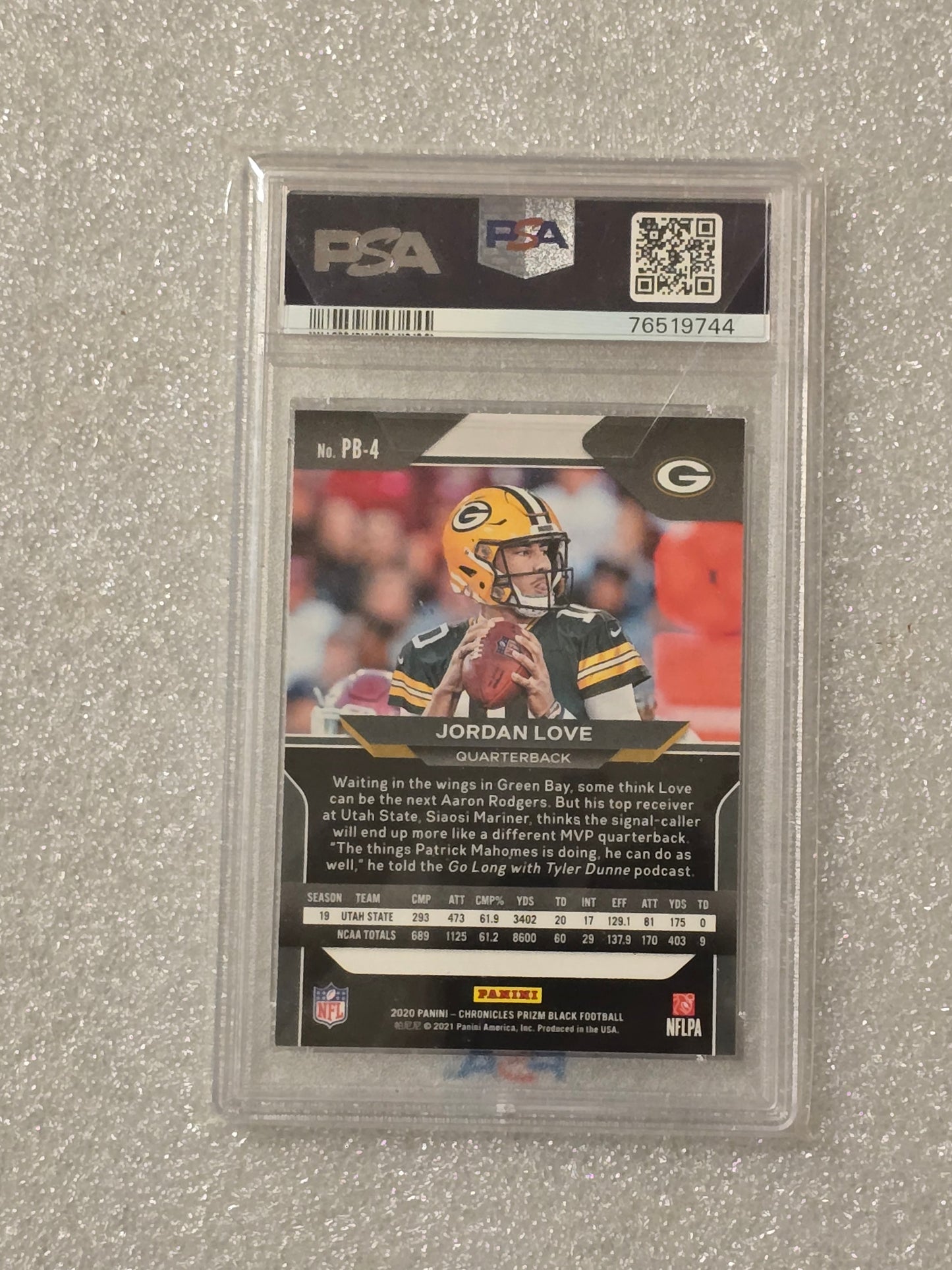 2020 Panini Chronicles Jordan Love Prizm Black RC #PB4 – PSA 10 Gem Mint Rookie Card