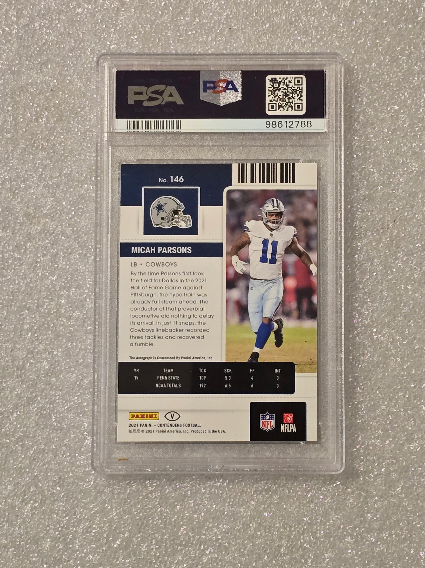 2021 Contenders Micah Parsons Playoff Ticket Auto /49 – PSA 9 Mint RC Variation #146