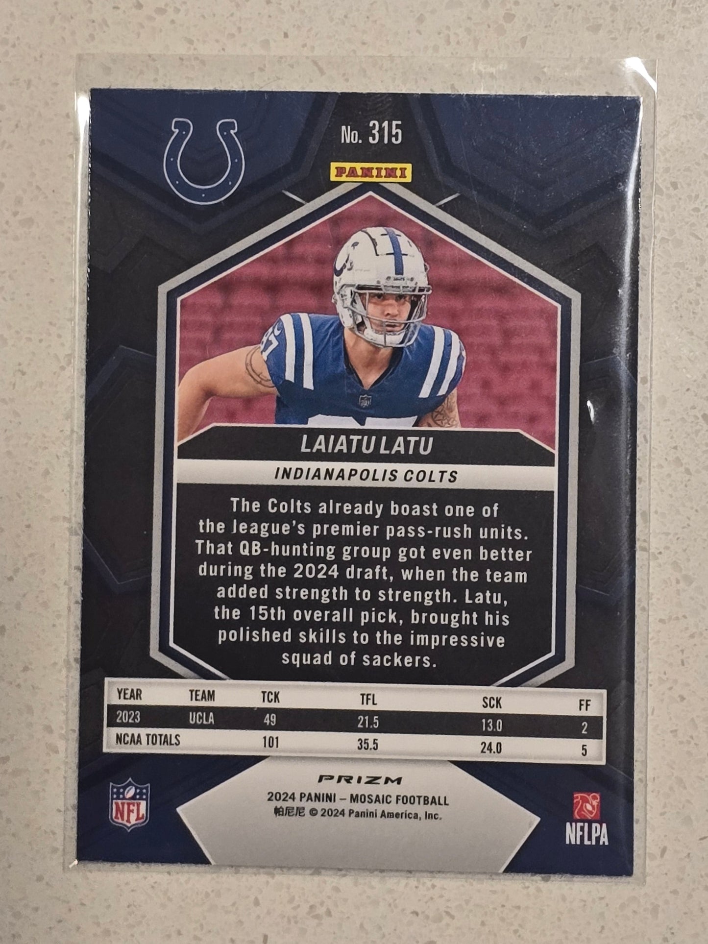 2024 Panini Mosaic Silver Mosaic Prizm Rookie Card of Laiatu Latu