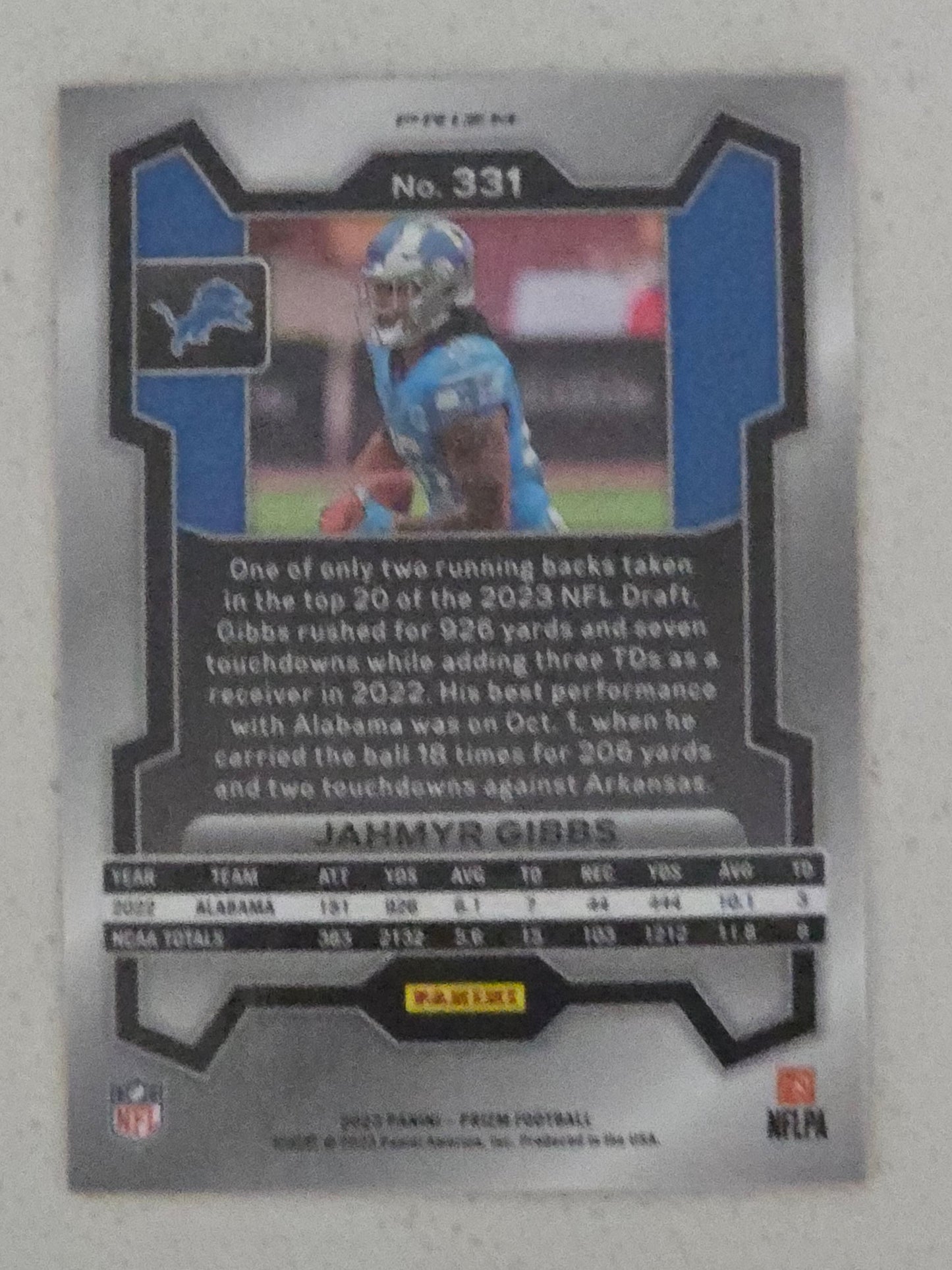 2023 Panini Prizm Orange Disco Prizm Rookie Card of Jahmyr Gibbs