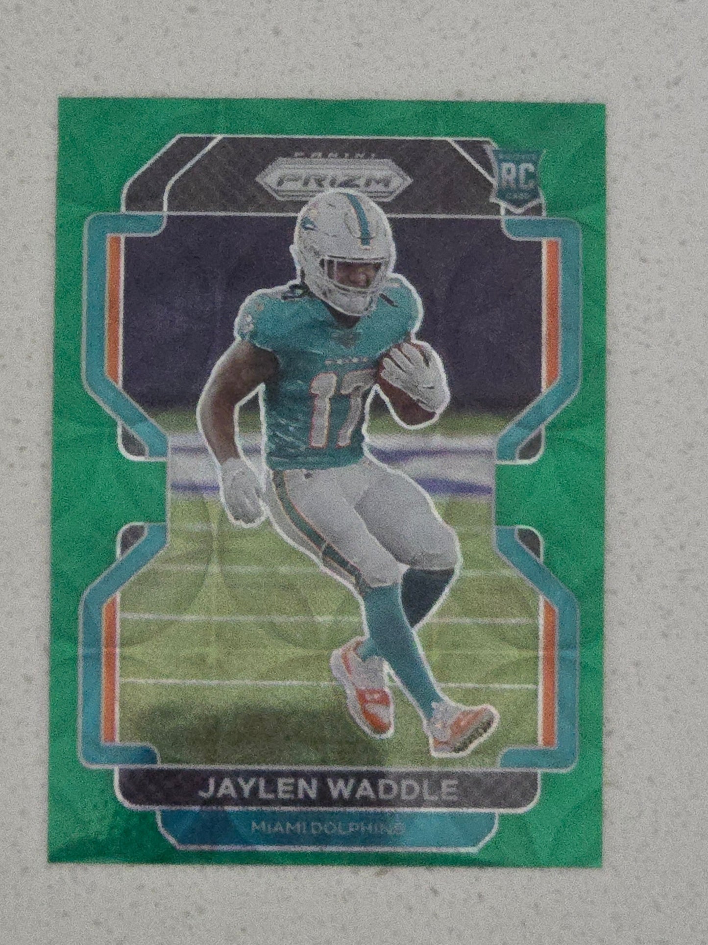 2021 Panini Prizm Green Prizm Rookie Card of Jaylen Waddle