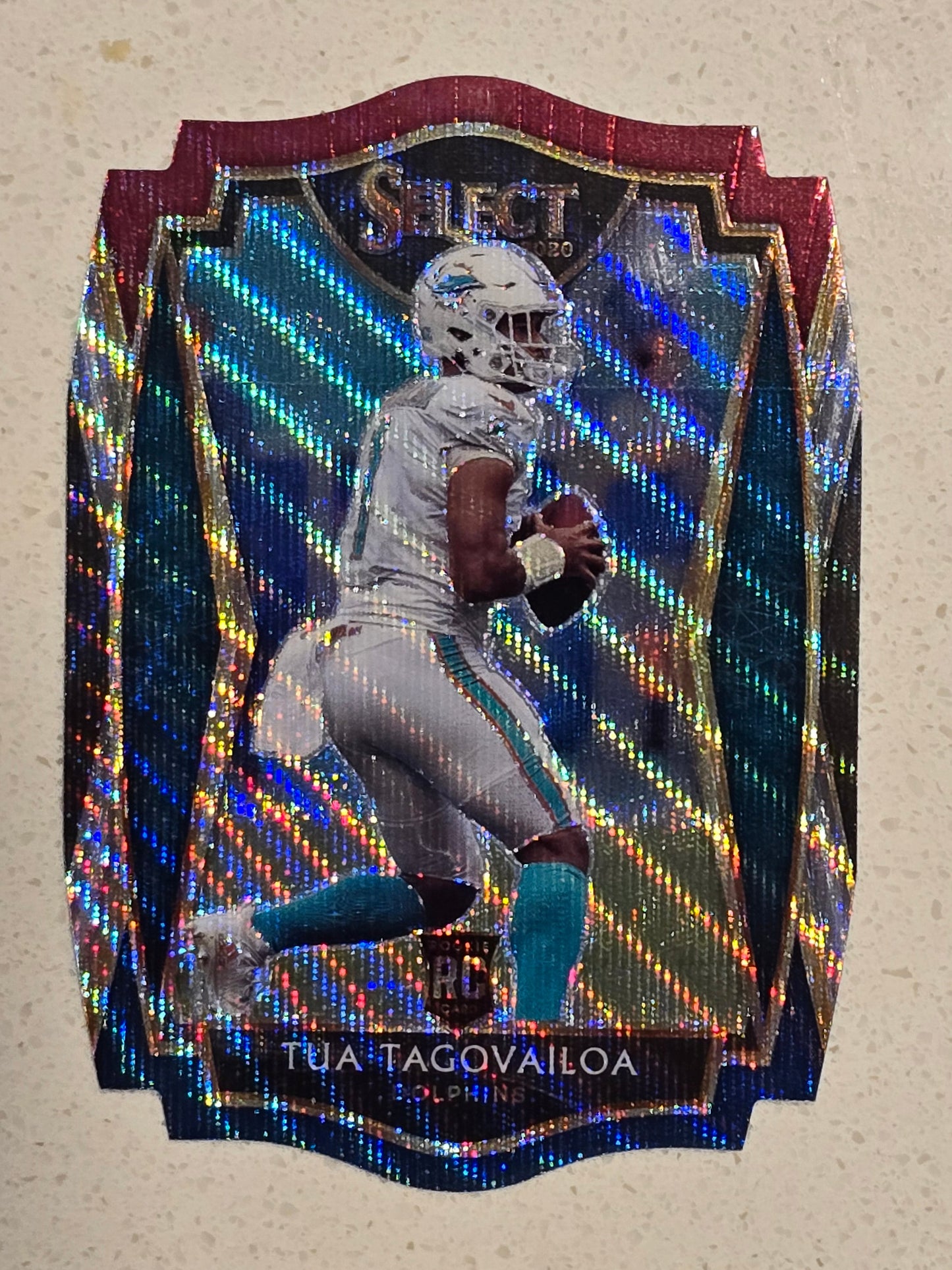 2020 Panini Select Premier Level Tua Tagovailoa Rookie Card – Red/Blue Prizm Die-Cut