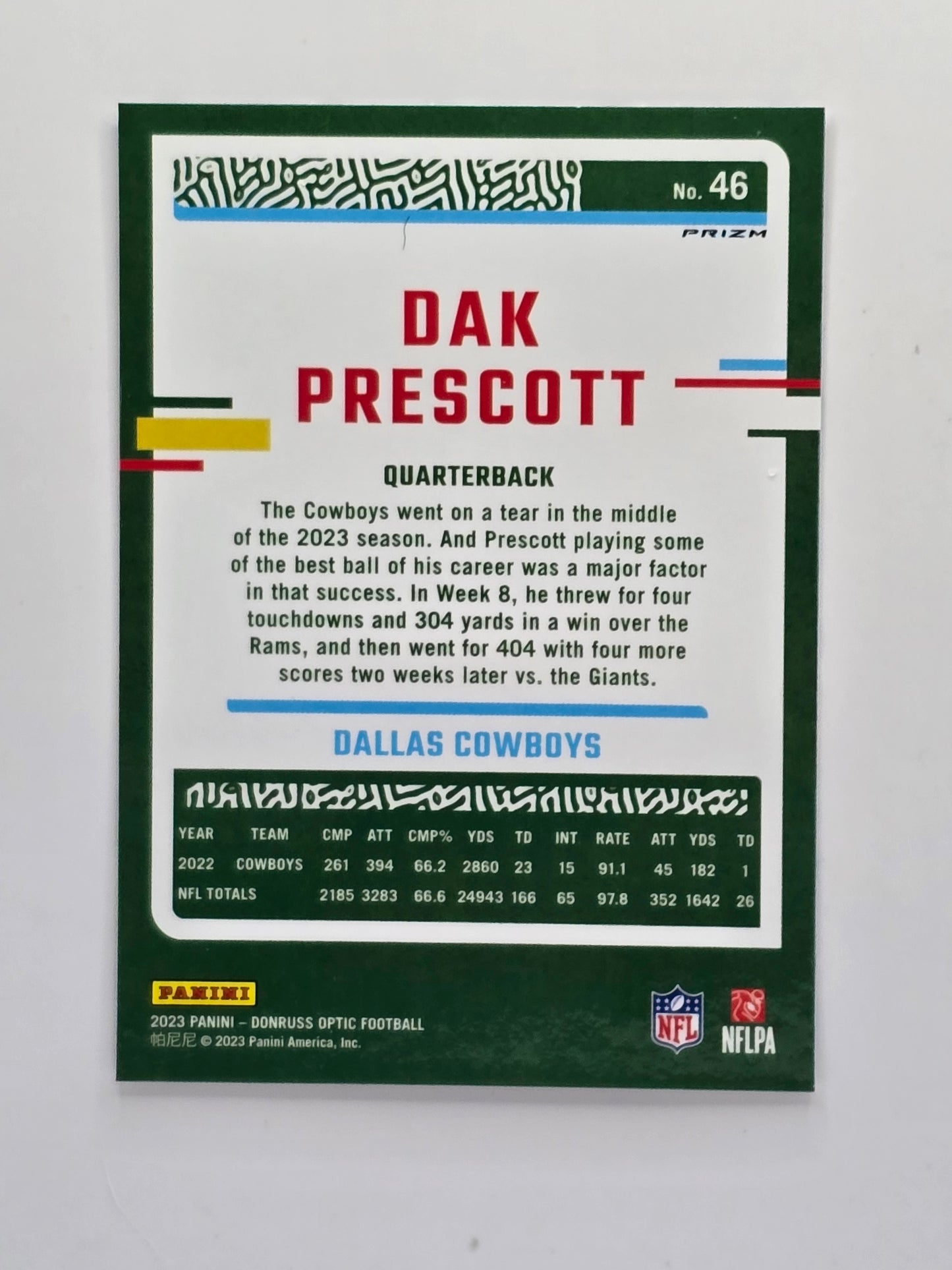 2023 Donruss Optic Football Dak Prescott Stars Prizm Color Match Logo Match #46