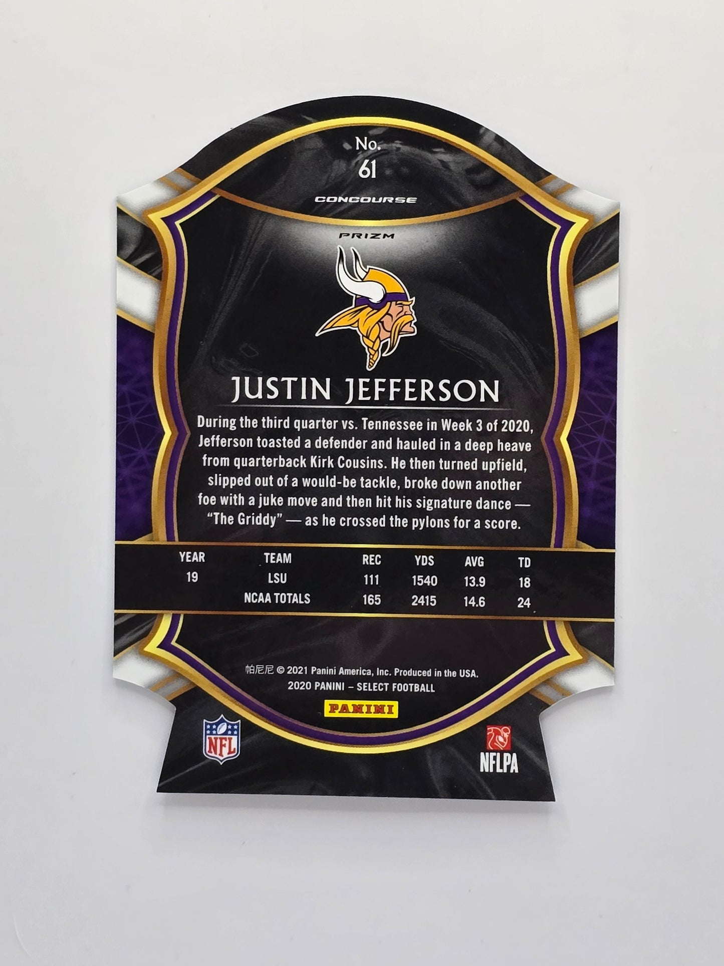2020 Panini Select Justin Jefferson Rookie Card, Concourse Level,