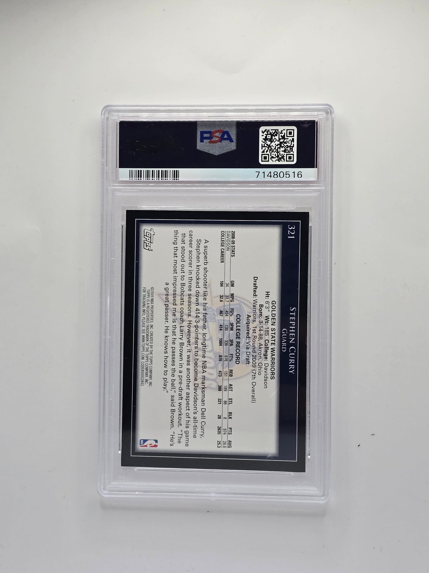 2009 Topps Stephen Curry Rookie Card #321 – PSA 8 NM‑MT
