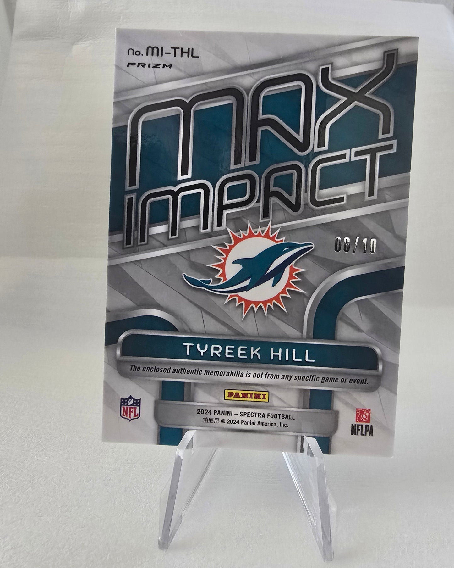 Short Print Sick Patch 2024 Panini Spectra Tyreek Hill Max Impact Patch /10