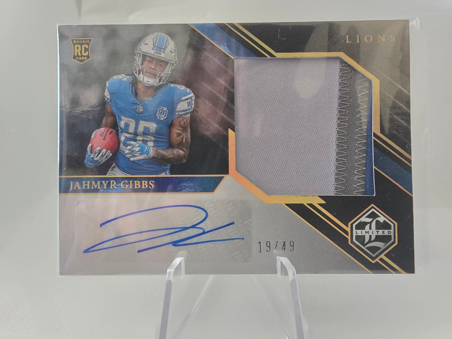Jahmyr Gibbs 2023 Panini Limited RPA Rookie Patch Auto /49