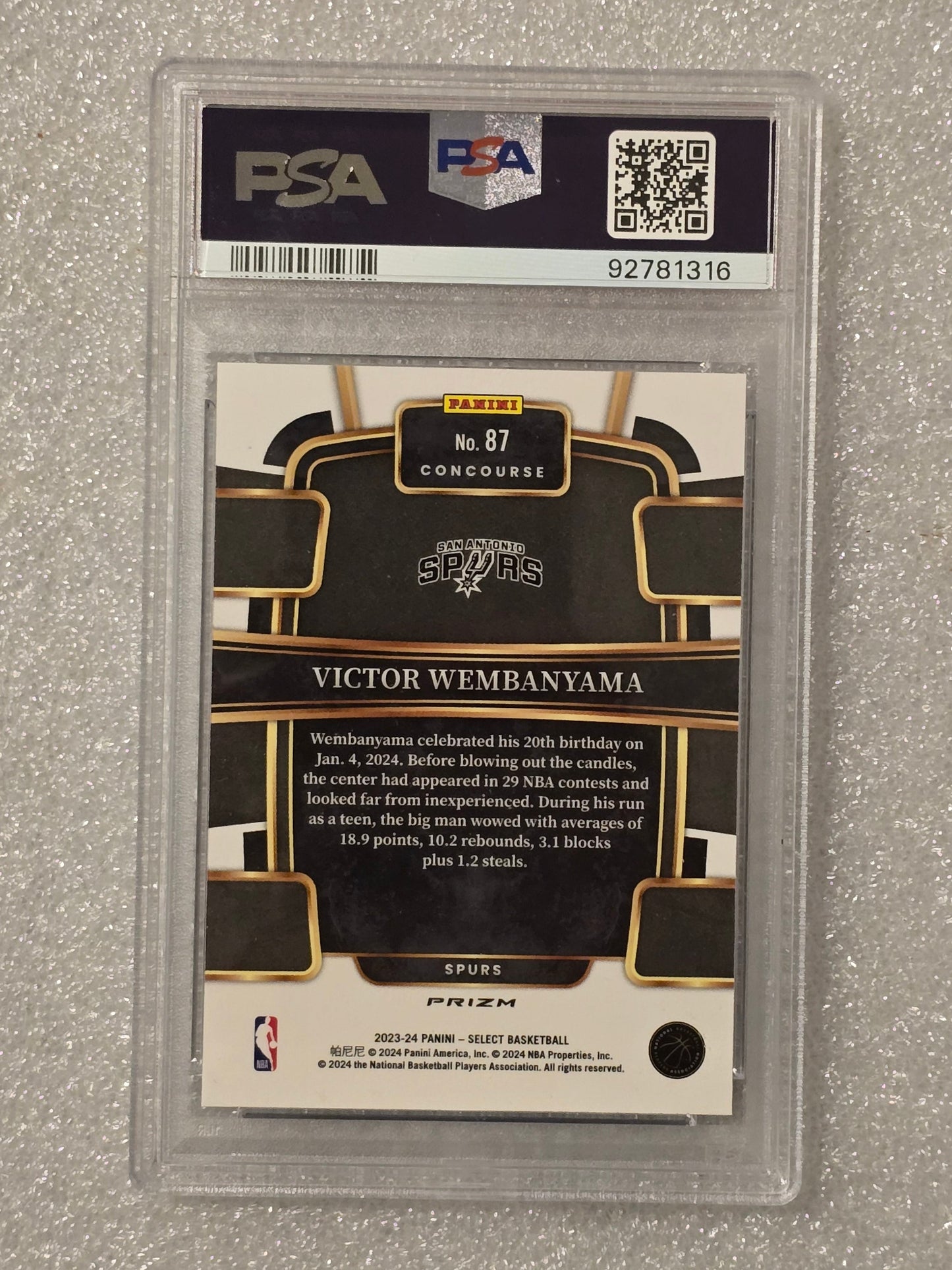 2023 Select Victor Wembanyama Blue Prizm #87 - PSA 10 Gem Mint