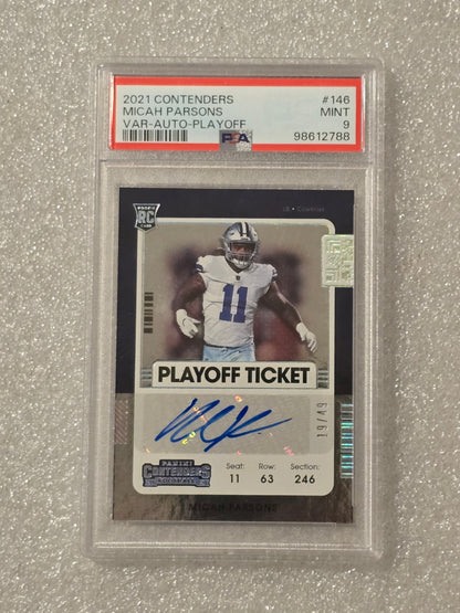 2021 Contenders Micah Parsons Playoff Ticket Auto /49 – PSA 9 Mint RC Variation #146