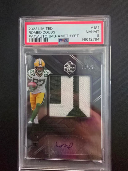 Romeo Doubs 2022 Limited RPA /25 – PSA 8 – Rookie Patch Auto