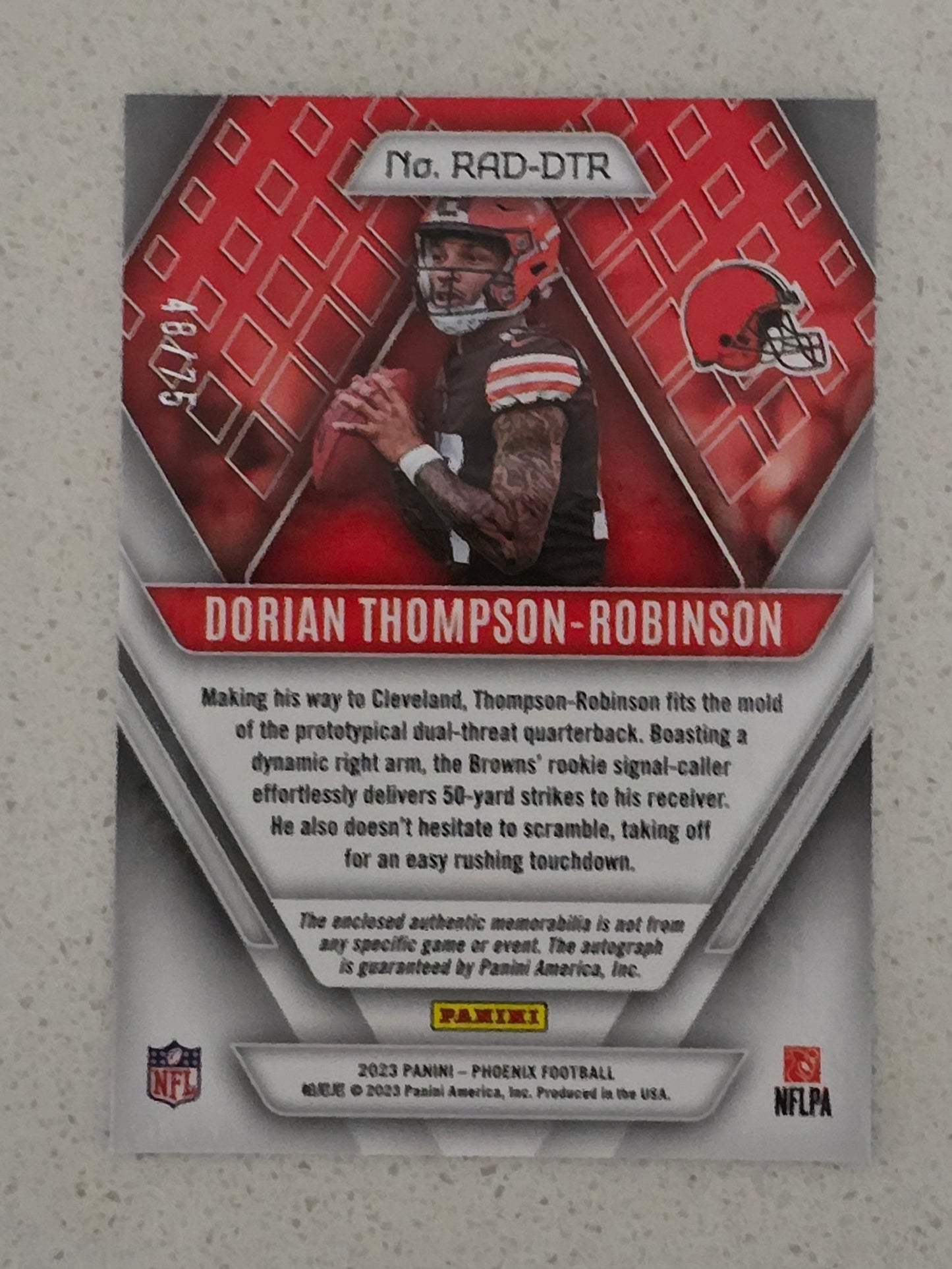 Dorian Thompson-Robinson 2023 Panini Phoenix Rookie Auto Duel Jersey Patch