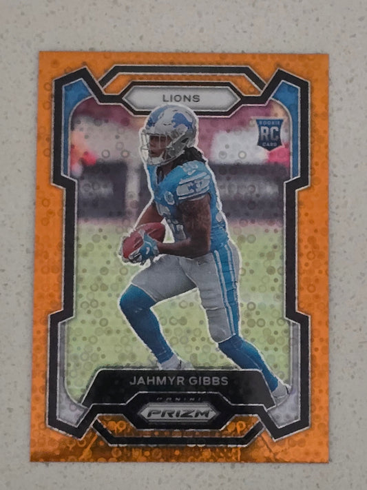 2023 Panini Prizm Orange Disco Prizm Rookie Card of Jahmyr Gibbs