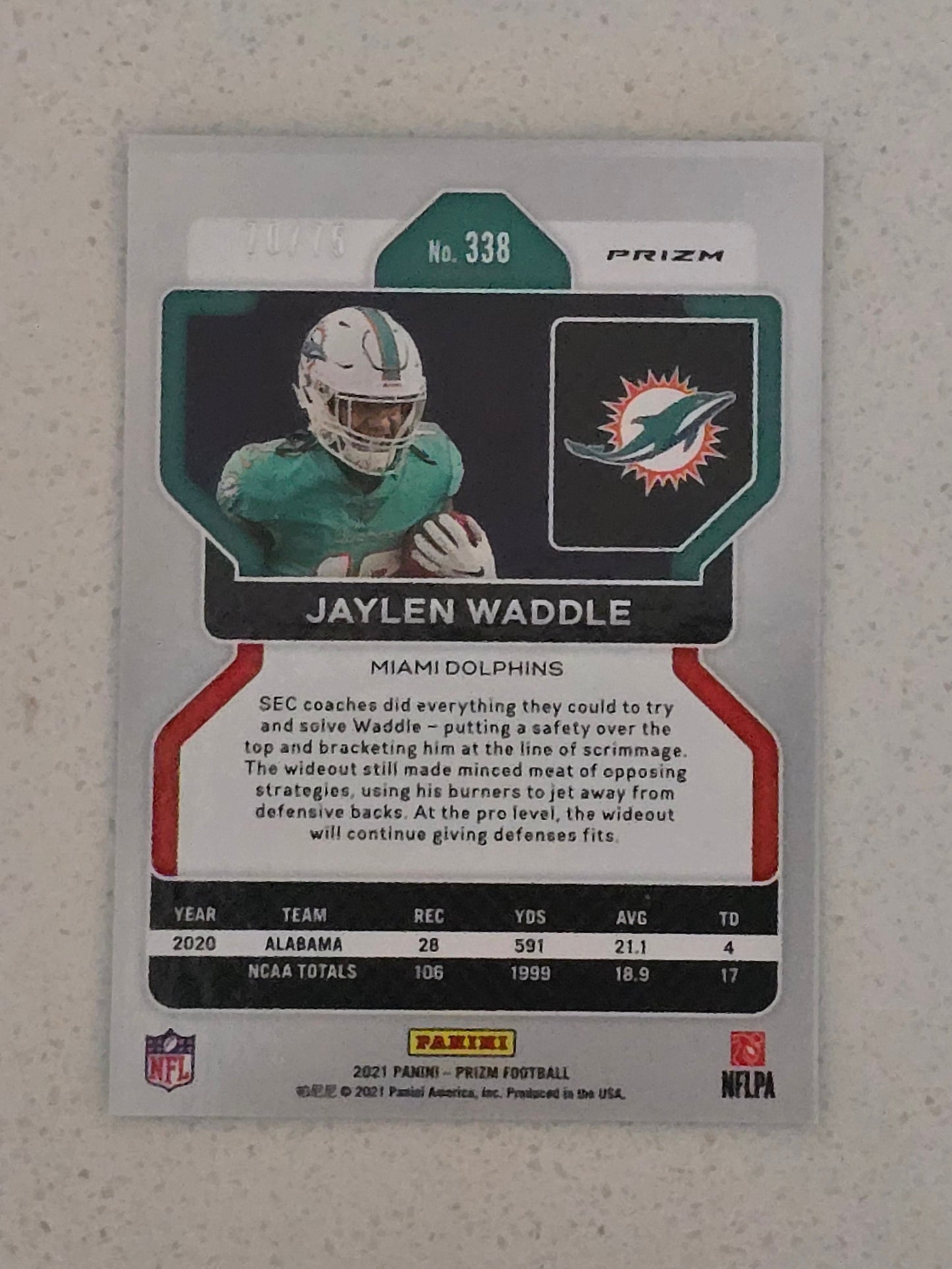 2021 Panini Prizm Green Prizm Rookie Card of Jaylen Waddle