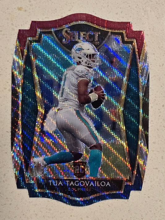 2020 Panini Select Premier Level Tua Tagovailoa Rookie Card – Red/Blue Prizm Die-Cut
