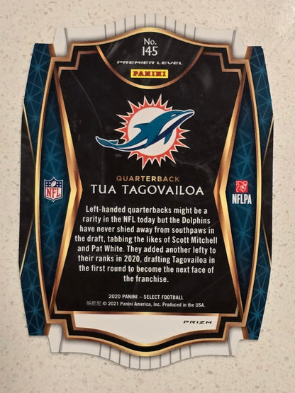 2020 Panini Select Premier Level Tua Tagovailoa Rookie Card – Red/Blue Prizm Die-Cut