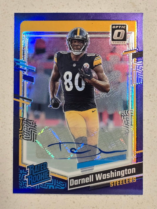 Darnell Washington 2023 Optic Rated Rookie Auto – Purple Pandora RC #/35 – Steelers